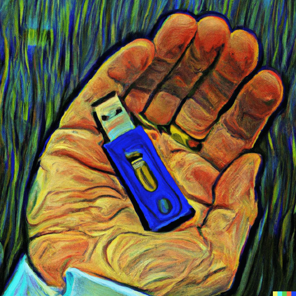 Person holding a broken thumb drive with lost data